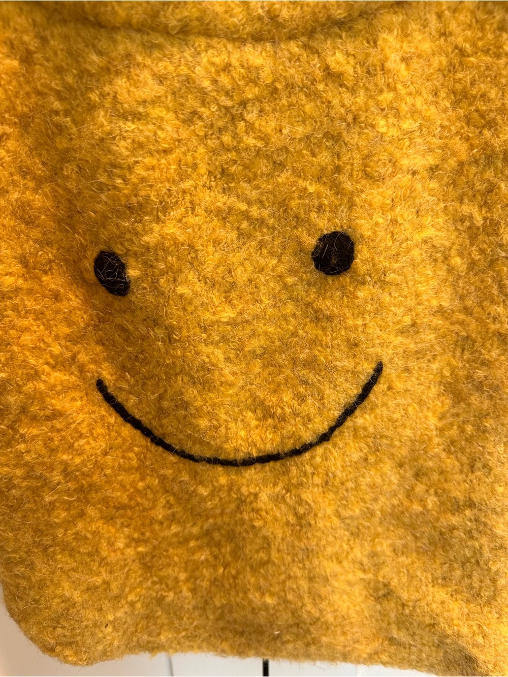 Smiley Face Wool Blend Tote Bag Mustard Yellow Happy Face NWT - Picture 2 of 8